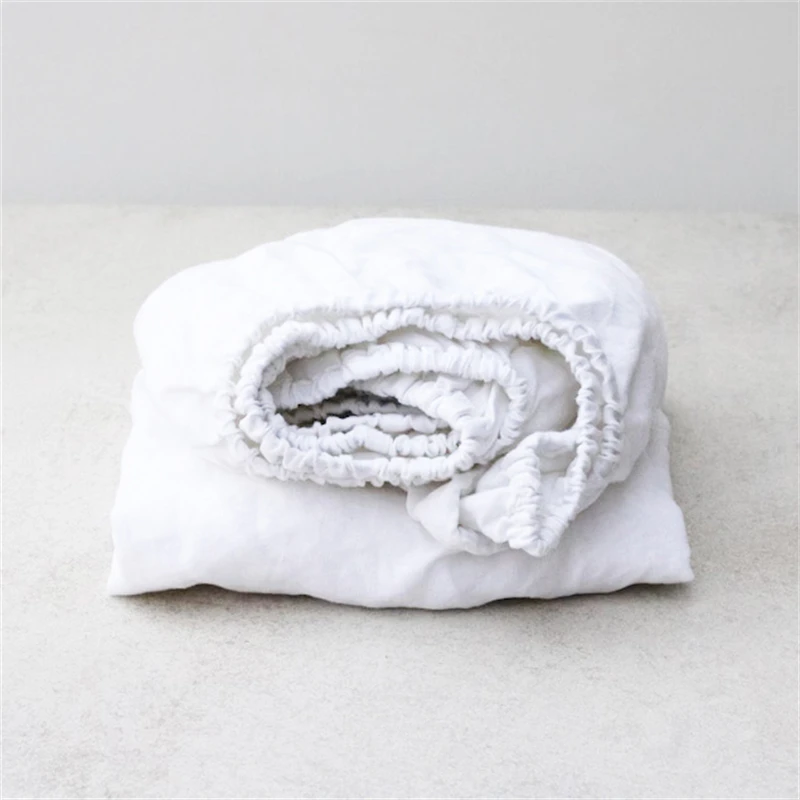 100% Linen Mattress Covers with Elastic Band Solid Color 1pc Fitted Sheet Soft Comfort Mattress Protector Queen King Size Bed 5