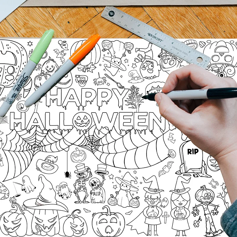 Children's Cartoon Birthday Handmade Drawing Disposable Graffiti Paper Tablecloth DIY Party Halloween Paper Tablecloth Poster 3