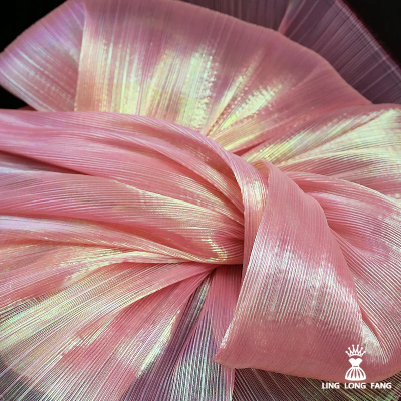 Fantasy Colored Pleated Hotel Background Wall Decoration Fabric Pleated Wide Transparent Silk Flower Wedding Texture Fabric