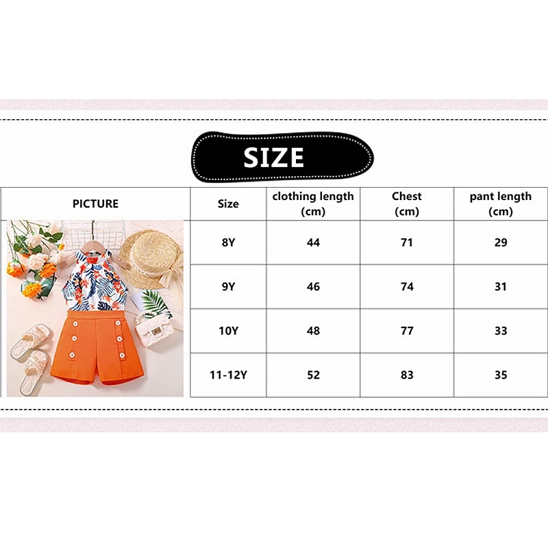 XUANMU 2pcs Toddler Girls Floral Halter Top & Button Detail Shorts Set Kids Summer Clothes X029A_viptrois.com