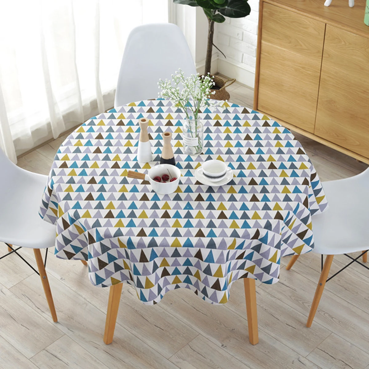 Round Tablecloth Dining Room Table Cover Decorative 47''/59''/39'' Cotton Blend+Linen Washable Table Cloth for Outdoor Indoor