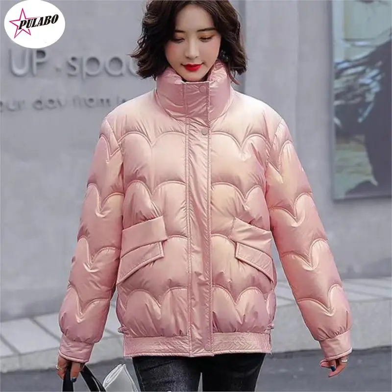 

PULABO y2k Winter Women Short White Duck Down Jacket Stand Collar Female Zipper Long Sleeve Coat Loose Windproof Parkas