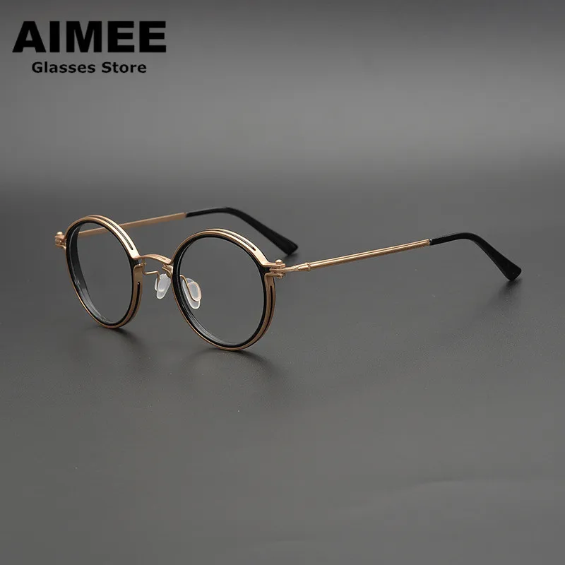 

Japanese Handmade Round Eyeglasses Optical Glasses Frame Men Women Titanium Acetate Prescription Myopia Lens Spectacles Oclus