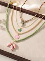 Ensemble de colliers empilés superposés en céramique, breloques de poisson, Design de perles colorées, style bohème, bijoux de fête pour femmes, 4 pièces 2