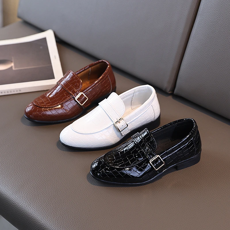 Black Leather Kids Loafers Shoes for School Uniform