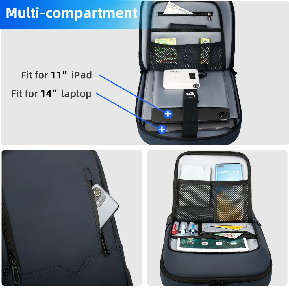 KONO Zaino Antifurto Per Laptop 15.6/17.3 Pollici, Impermeabile, Con Porta USB, Grande Capacità Per Viaggi Lavoro Scuola, Uomo Donna