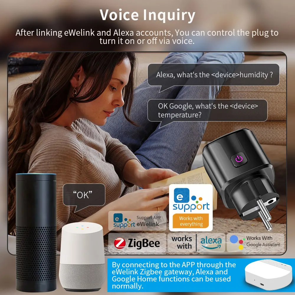eWelink Zigbee Smart Plug Socket Timing/Countdown/Power Monitoring, Supports Hom