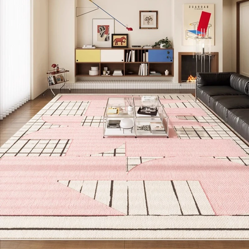 Dopamine Living Room Carpet Pink Plaid Lines Bedroom Bedside Rugs Simple Ins Style Home Sofa Coffee Table Soft Floor Mats Ковер