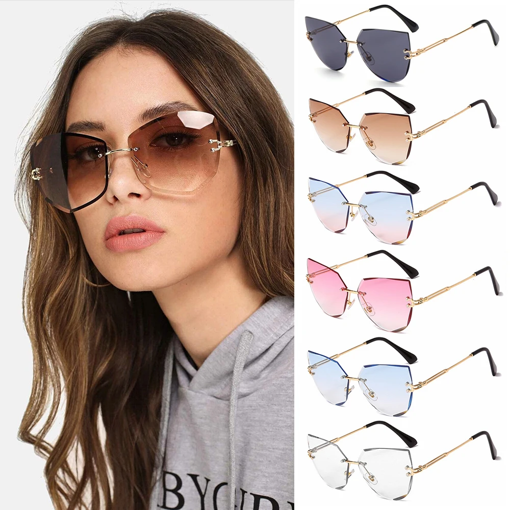 Sexy Rimless Cat Eye Sunglasses Luxury Design Women Metal Sunglasses Fashion Shades UV400 Protection Eyewear 1pc polarized sunglasses,sports sunglasses,sport sunglasses,metal sunglasses