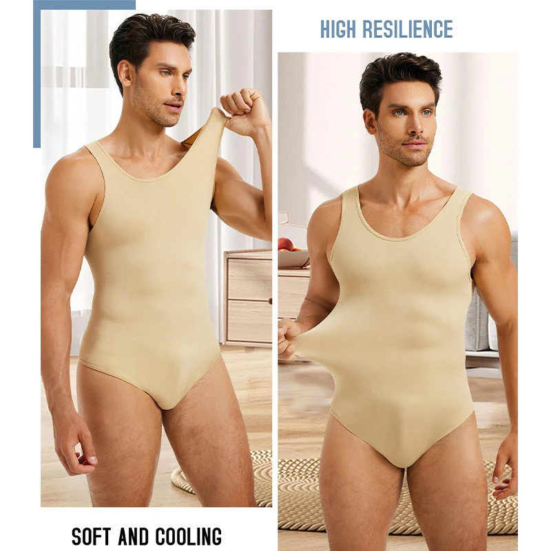 Mens Lingerie Mens Shapewear Tummy Control Full Body Shaper Seamless Elastic Round Neck Slimming Bodysuit Sleeveless Undershirts