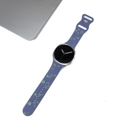 Two - Tone Engraved Flower Sport Silicone Band - No Gap Bracelet - Galaxy Watch 8 40mm (VioletLime)