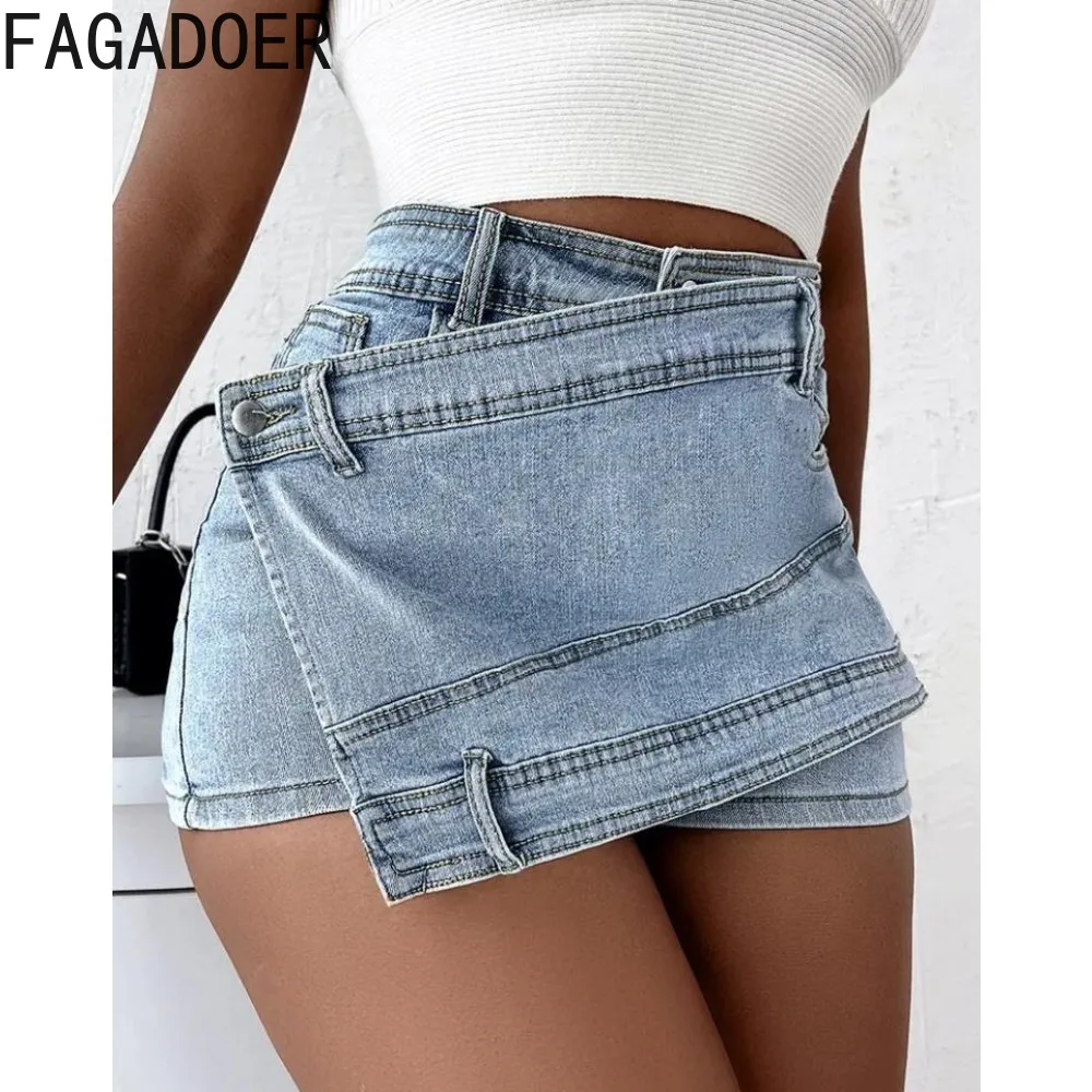 FAGADOER Vintage Denim Mini Skirts Fashion Irregular Shorts Skirts for Women 2023 Y2k Streetwear Hight Waist Casual Skirt S-3XL