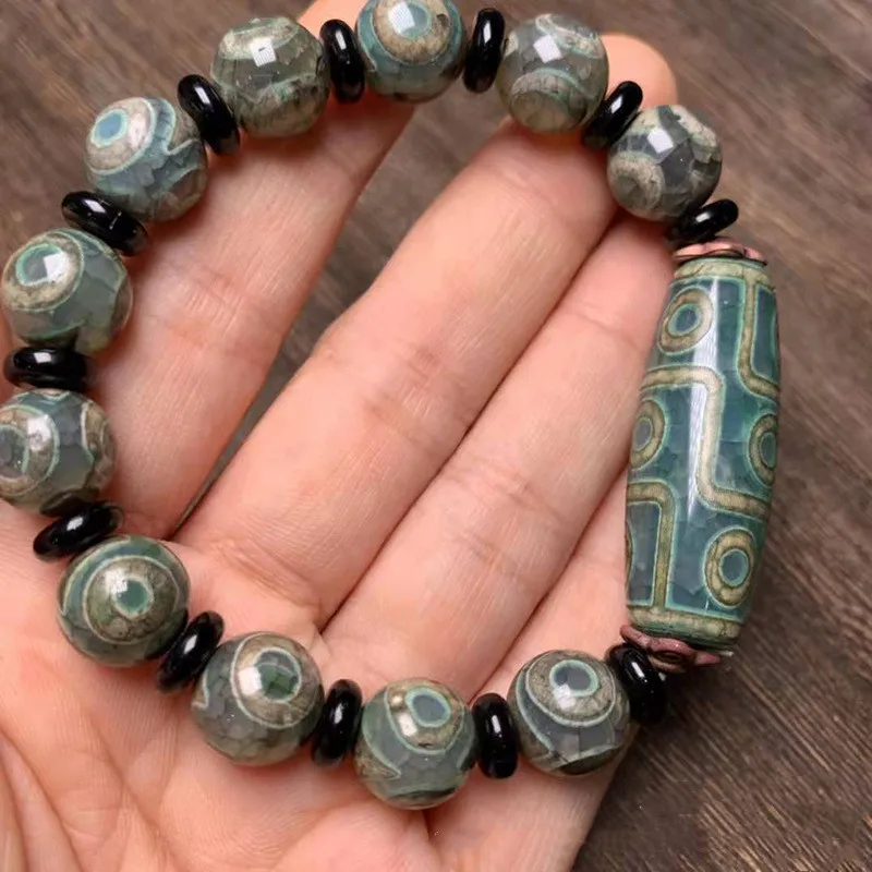 

Natural Agate Tibetan Three Eye Round Beads with Nine Eye DZi Beads