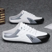 Trendy Breathable Men's Shoes Spring Summer New Style Lazy Half Slip Leather Surface Bean Bean Shoes Work Shoes Plastic Upgraded