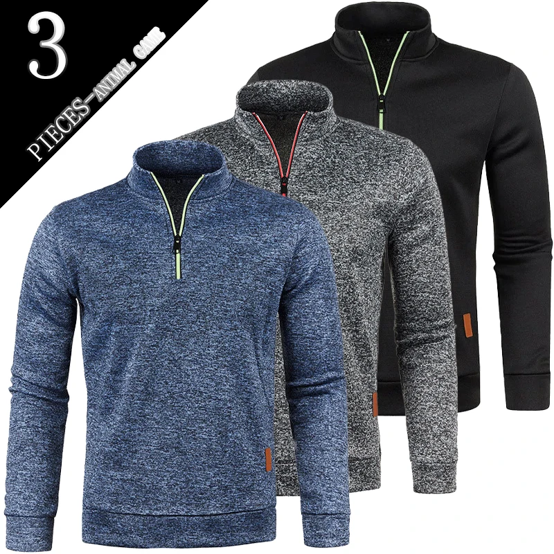 Animal Game 3 Pack Outdoor Men's Half Zipper Sweatshirts Pullover for Men Turtleneck Streetwear Lightweight Sport Cycling Tshirt