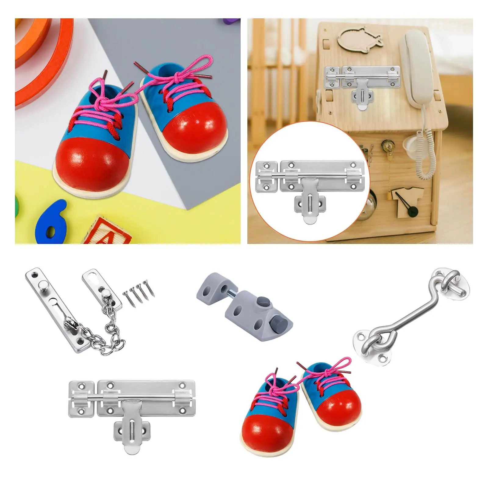 

Busy Board Door Bolt Montessori Busy Board Material for Ages 3 4 5 6 Travel