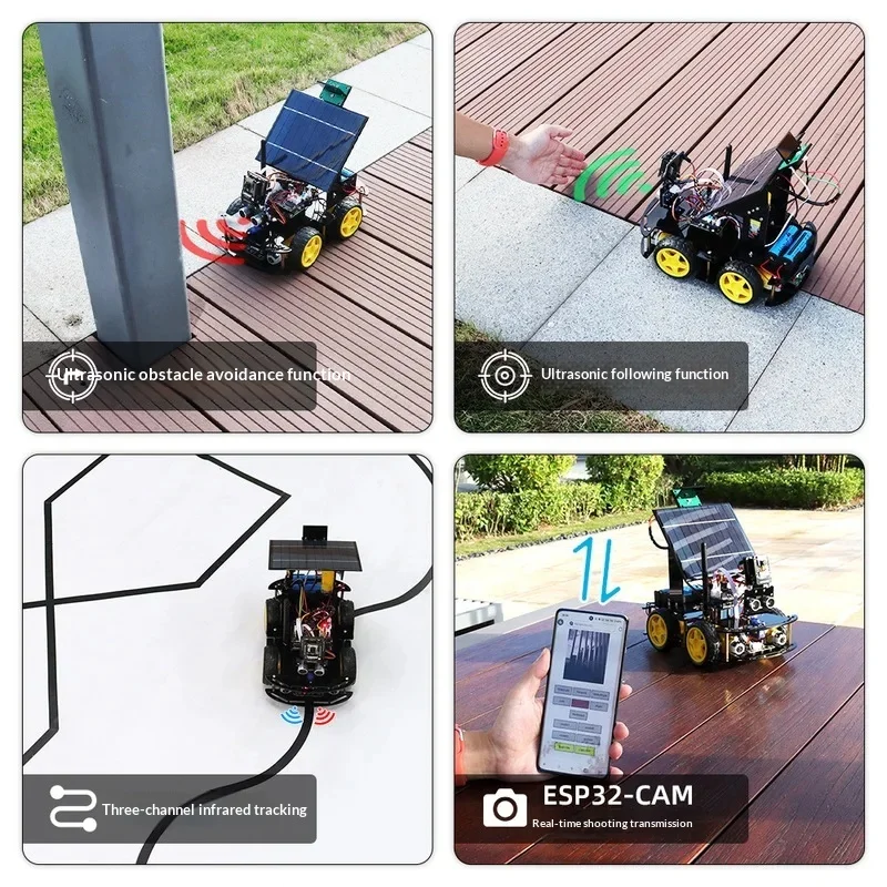 태양광 구동 ESP32 CAM 프로그래밍 가능 로봇 자동차, 초음파 센서 IoT WiFi 제어 기능 탑재, 코딩 교육 학생용