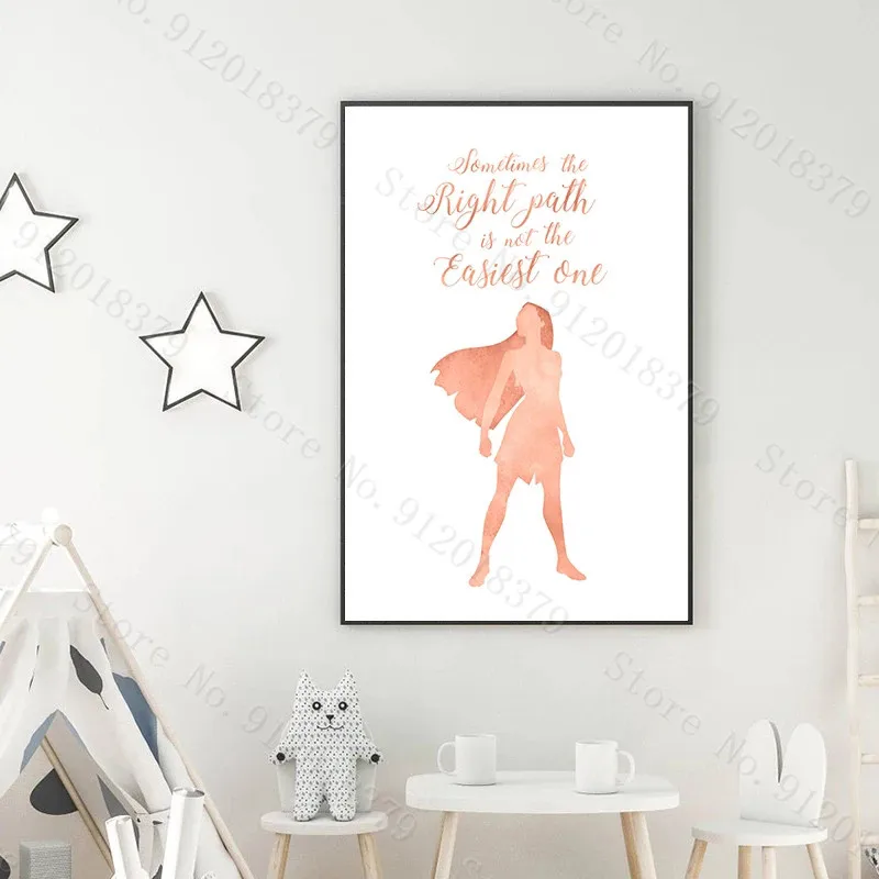 Pocahontas Disney Princess Canvas Painting Citazioni Astratte Art Print Poster Girls Room Decor Acquerello Line Art Wall Pictures