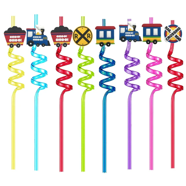 8pcs Reusable Cartoon Drinking Straws Reusable Plastic Straws Cartoon Straws  Childrens Birthday Supplies Party Decorations