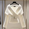 Fashion Women White Knitted Sweater Blouses V-neck Long Sleeve New Vintage Top Soft Luxury Pullovers Sweater 2025 Autumn Winter 2