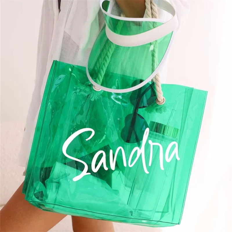 Tote Bag Transparente Personalizable Con Nombre - Bolsa De Playa Veraniega Con Diseño 'Offline', Asas Largas, 41x42 Cm