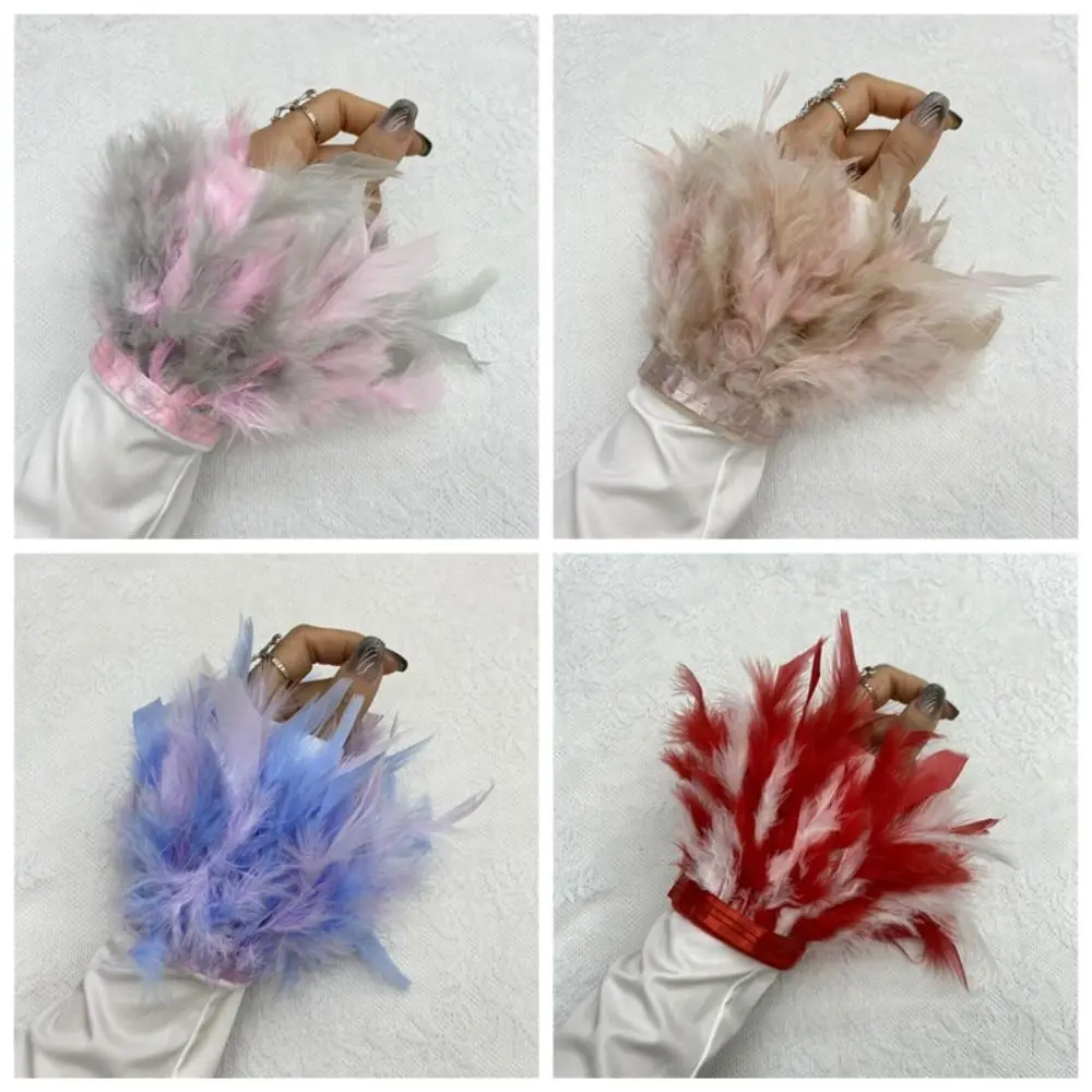 

36 Color Women Natural Fur Feather Cuffs Sexy Cuffs With Feathers Feather Cuff Snap Bracelet Sleeves Wrist Arm Removable Shirt