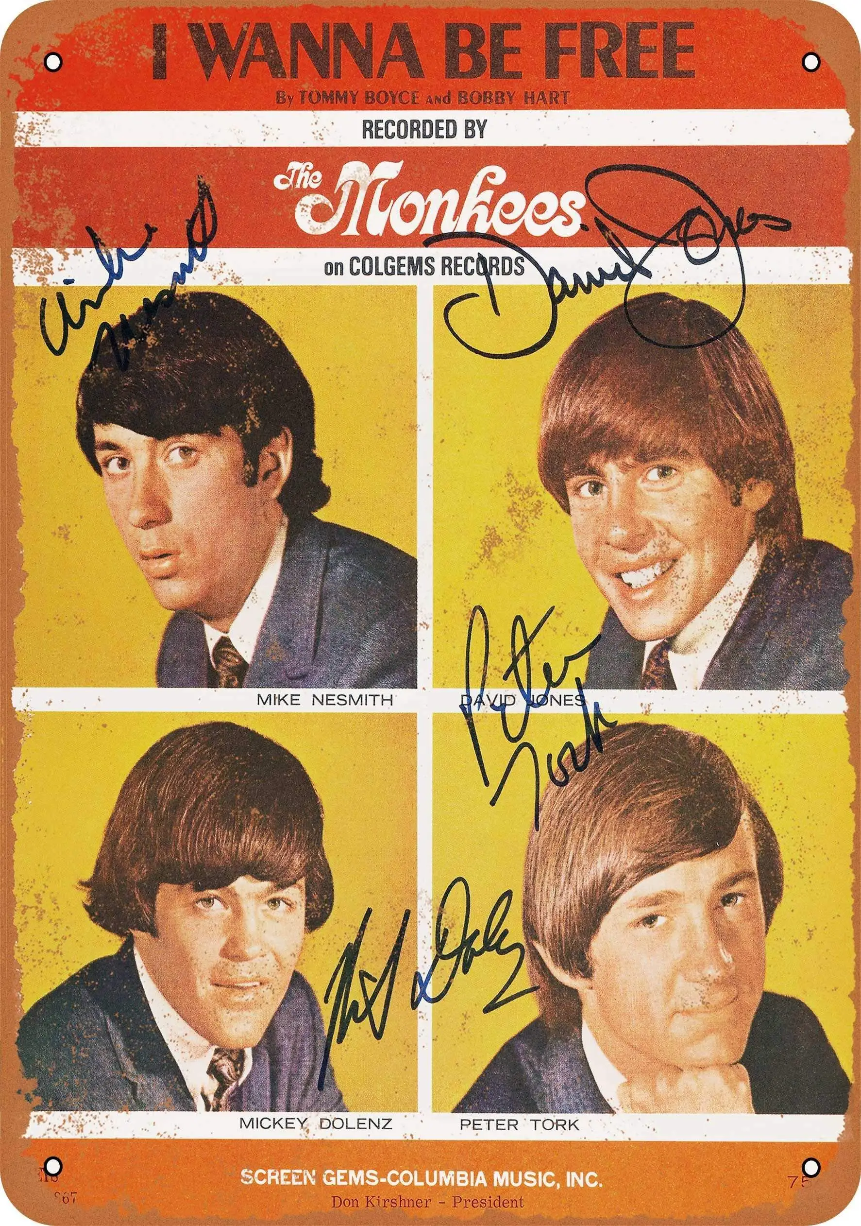 12x8 дюймов металлический винтажный Забавный жестяной знак 1966 Monkees I Want Be Free