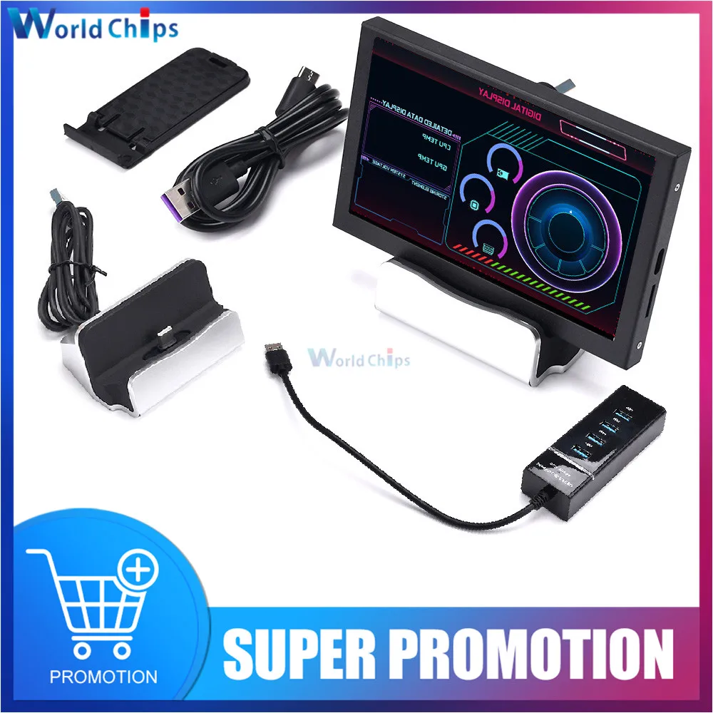 5 Inch IPS LCD Monitor Display AIDA64 TYPE-C USB Dynamic Display Sub-Screen 800*480 Support Vertical Screen for Raspberry Pi