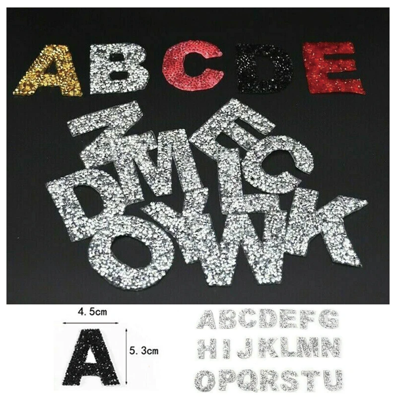 Az 1pc Rhinestone Glitter Letter Patch Htv Iron On Alphabet Multi