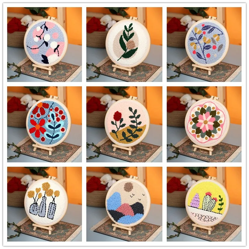 糸でDIYパンチニードルキット 初心者の花パターン刺繍キット マジック