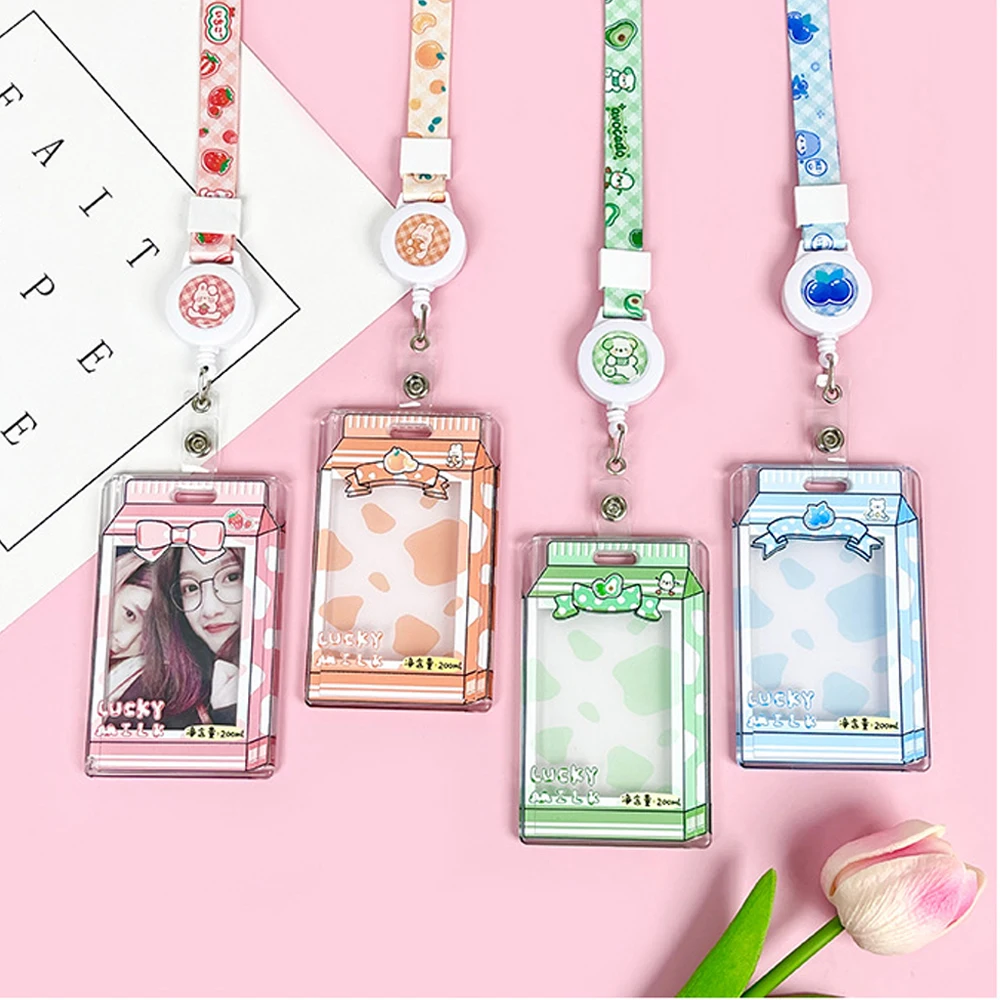 Student Fun Transparent Card Covers Spring Rope Cartoon Meal Card Case Game Cards Protection Covers Lanyard Credit Holder