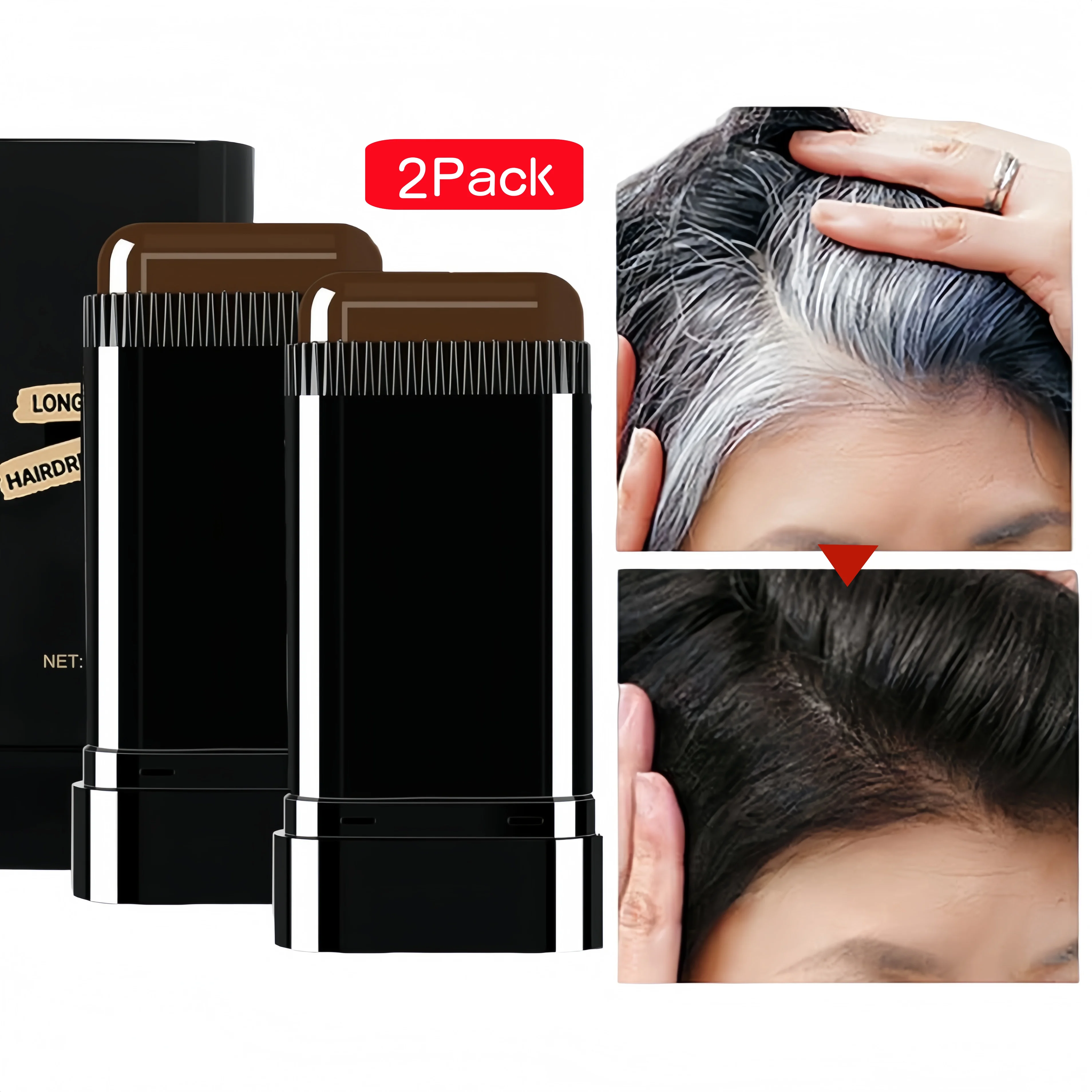 Comb Hair Dye Stick Portable Hair Root Cover Up Stick Men Women Gray Coverage Sweat-Proof 2in1 Instant Coloring Wand 2Pcs
