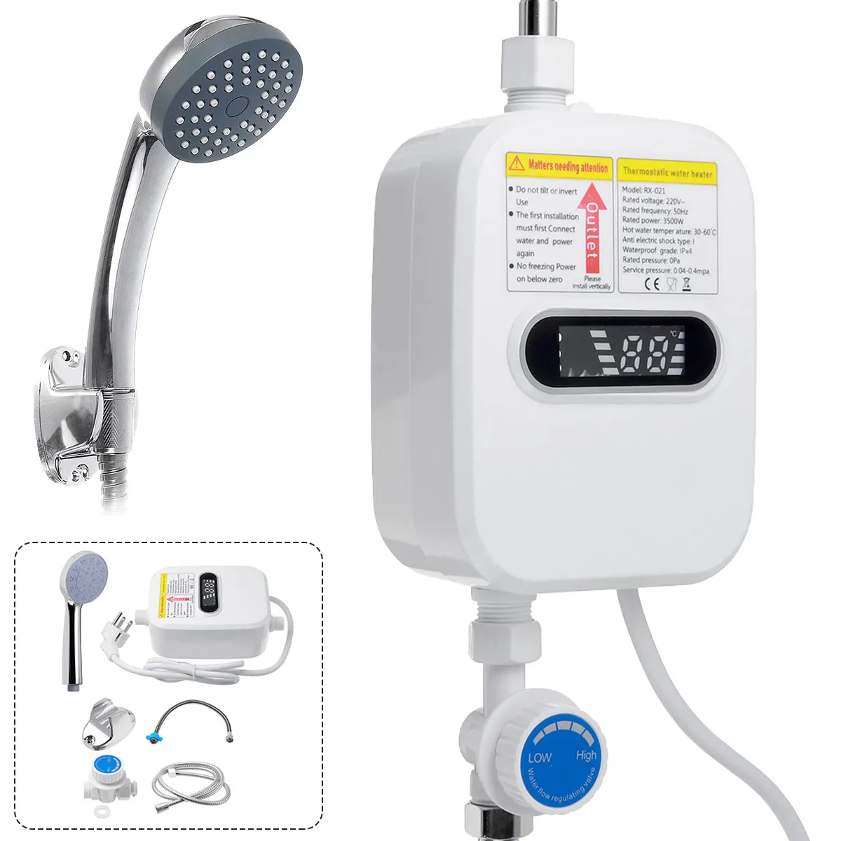 3500W Electric Shower Instant Water Heater 3S Heating Bathroom Kitchen  Tankless Electric Water Heater Temperature Display 220V - AliExpress