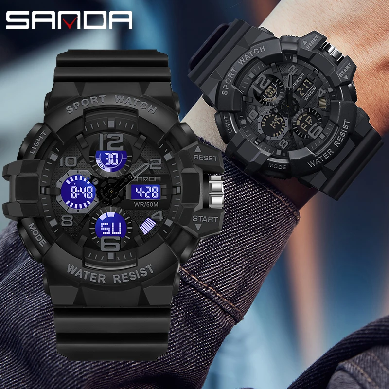 

SANDA Sport Military Wrist Watch Men G Style LDE Digital Quartz Dual Display Watch Army Time Waterproof Watch Relogio Masculino