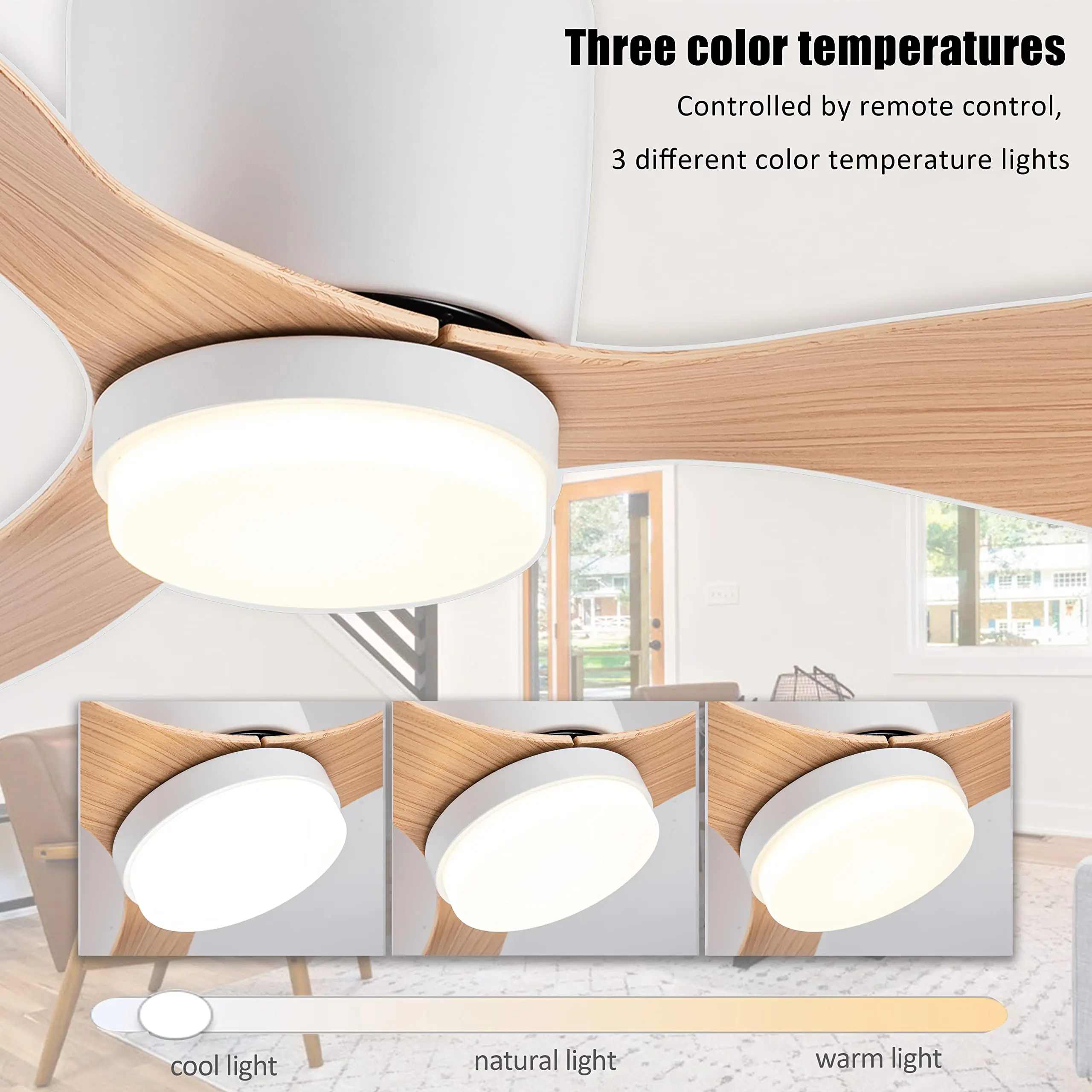 IRALAN Ceiling Fan with LED Light DC motor 52 inch Large Air Volume Remote Control White for Kitchen Bedroom Dining room Patio 4