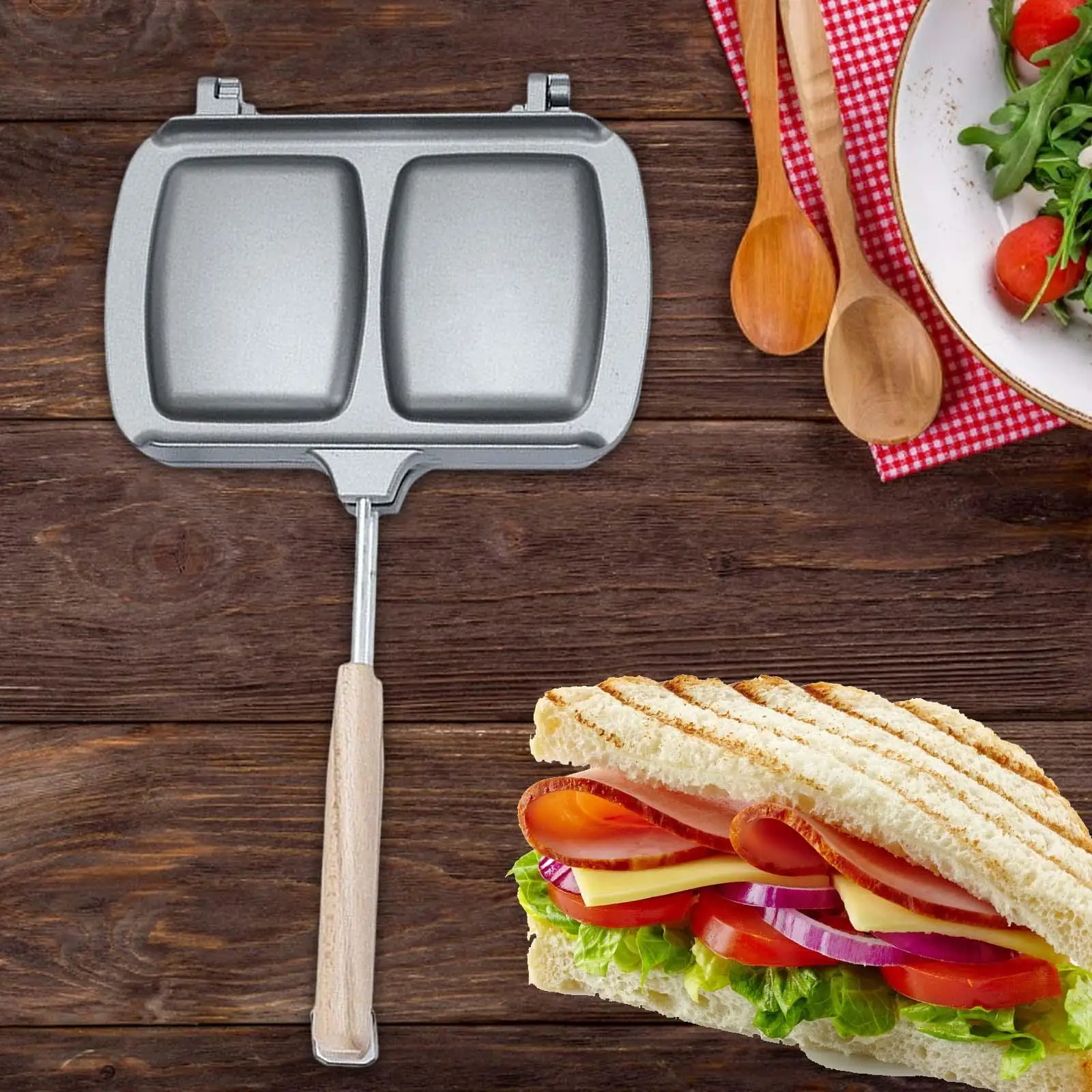 Bread Toast Maker Non Stick Grill Pan Double Sided Heating Frying Egg Ham Sandwiches Maker for Induction Cooker Stove Top 3