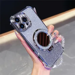 Elegant Crystal Bracelet Shockproof Mirror Case with Magnetic Holder - Samsung A32 (5G) (4)