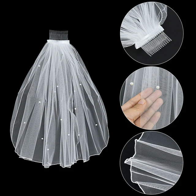 Velo Da Sposa Corto Con Pettine - Tulle Elegante Con Strass Per Matrimonio E Feste