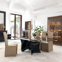 Classical Design Dining Room Set – Tempered Glass and Wood Table with Elegant Fiber Chairs for Timeless Style - Image 3