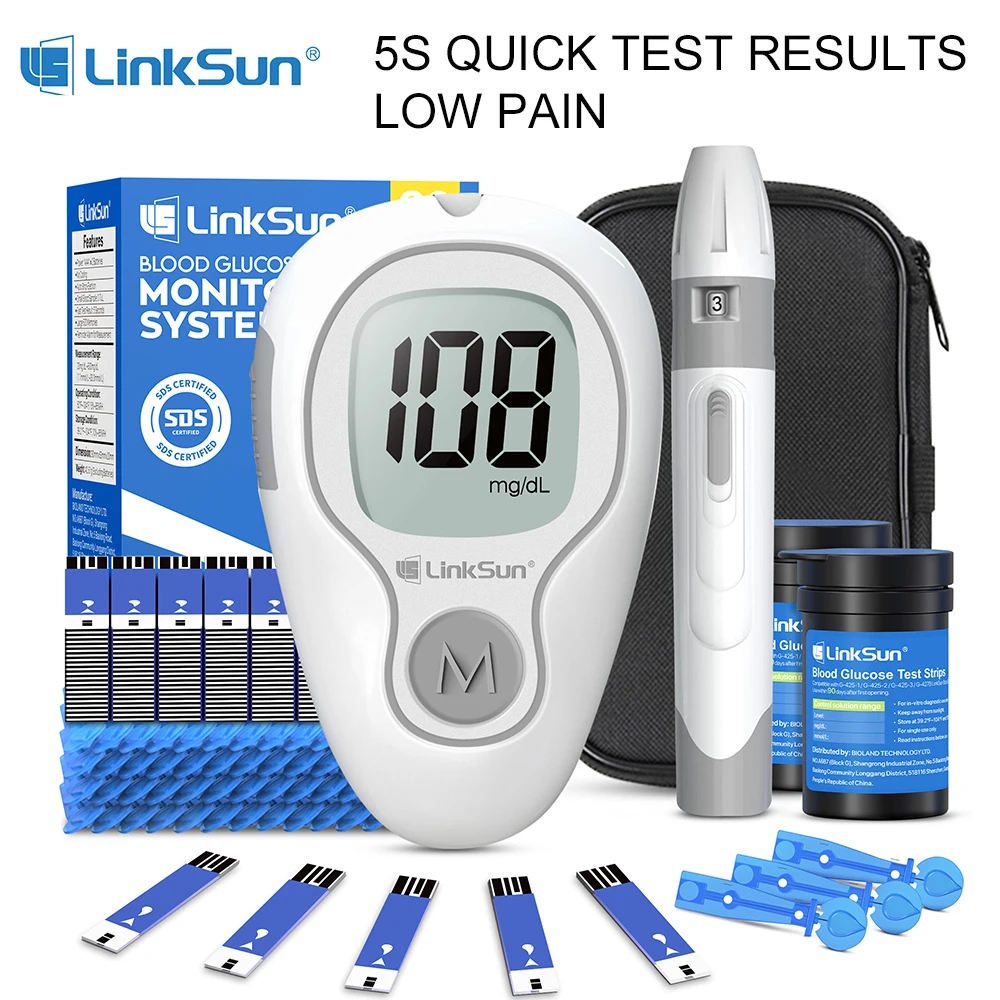 LinkSun Blood Glucose Meter with Test Strips Diabetes Glucometer Kit 500 Memories Blood Sugar Monitor Medical Glucose Monitoring