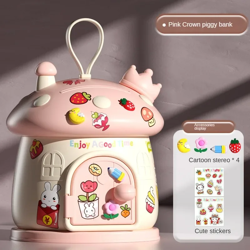 Children Cute Cartoon Mushroom Molding Piggy Bank 3D Stickers for Creative DIY Desktop Ornaments Key Protection Gifts for Kids