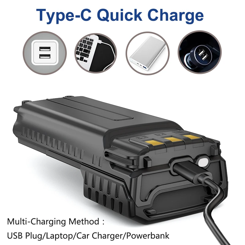 Boafeng UV-5R Battery 3800 mAh USB C Charger Enlarged for Walkie Talkie BF-F8HP UV5R UV-5RE BF-F9 5RB 5RL GT-5R Radios Extended 3