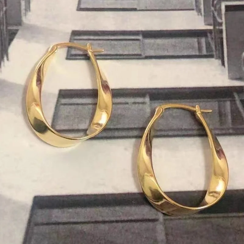 Silver Color Geometric Twisted Hoop Earrings for Women Mobius Strip Compact Earring Femininity Ear Euckle Jewelry Accessorie