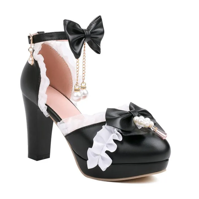 Girls High Heels Kids Princess Sandal Ladies Platform  Bow Lace Mary Jane Lolita Shoes Women Party High Heels  Women Pumps 30-43 5