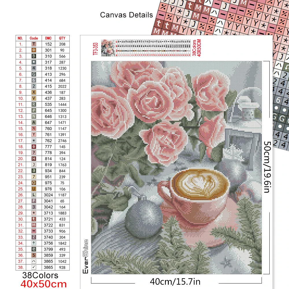 Diamond Painting Evershine Flower Pink Full Square Round Diamond Embroidery Coffee Cup Cross Stitch DIY Wall Decor