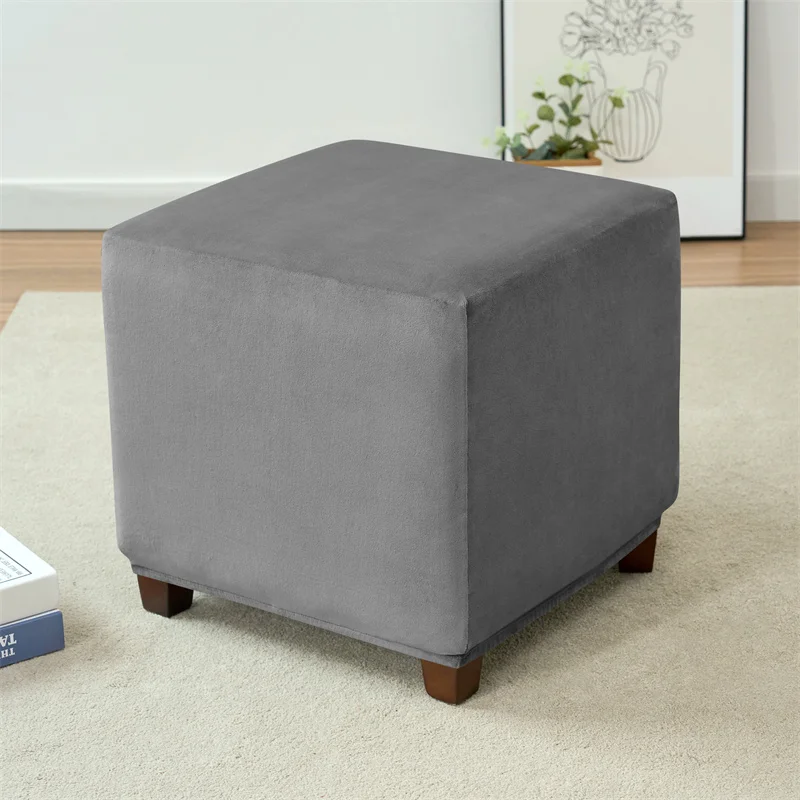 Luxurious Velvet Ottoman Cover - Soft Elastic Slipcover for Living Room Footrest and Pouf Stool Protection