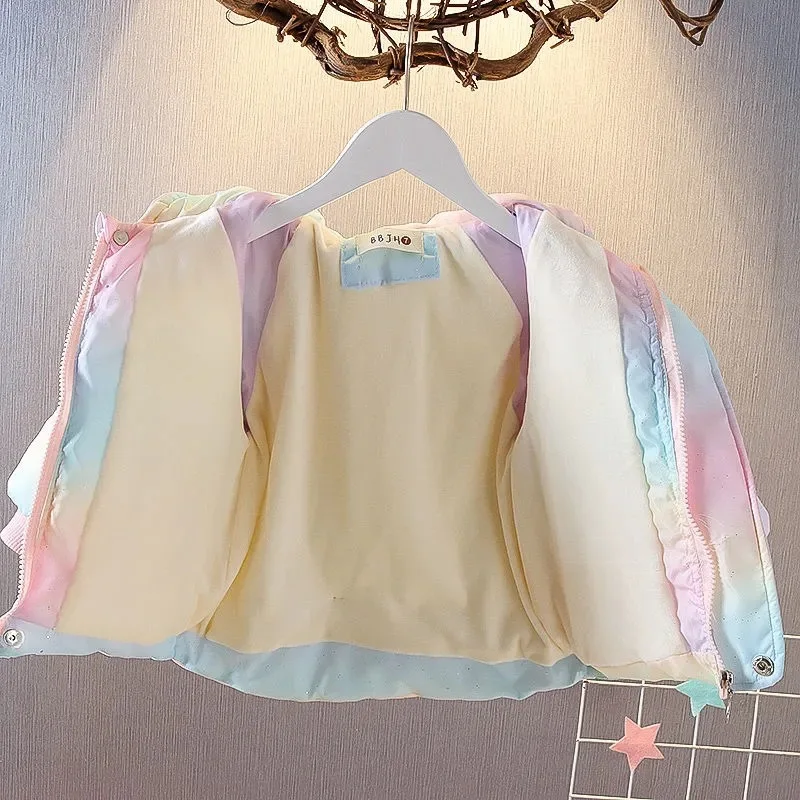 Fashion Colorful Unicorn Jackets For Girls Coat Winter Warm Hooded Parka Snowsuit Cute Wing 2-5 Years Children's Clothing