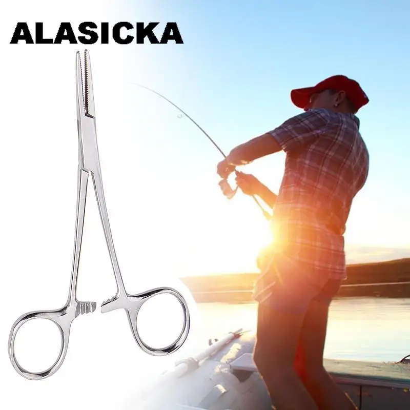 ALASICKA 1PCS 12.5cm Stainless Steel Fishing Plier Scissor Line Cutter Hook  Forceps Tackle Curved Tip Clamps Fishing Tools