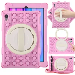 Shockproof Silicone Cartoon Bubble Kids Tablet Case with Shoulder Strap & Stylus Holder for iPad mini 6 2021 (Rosy red)