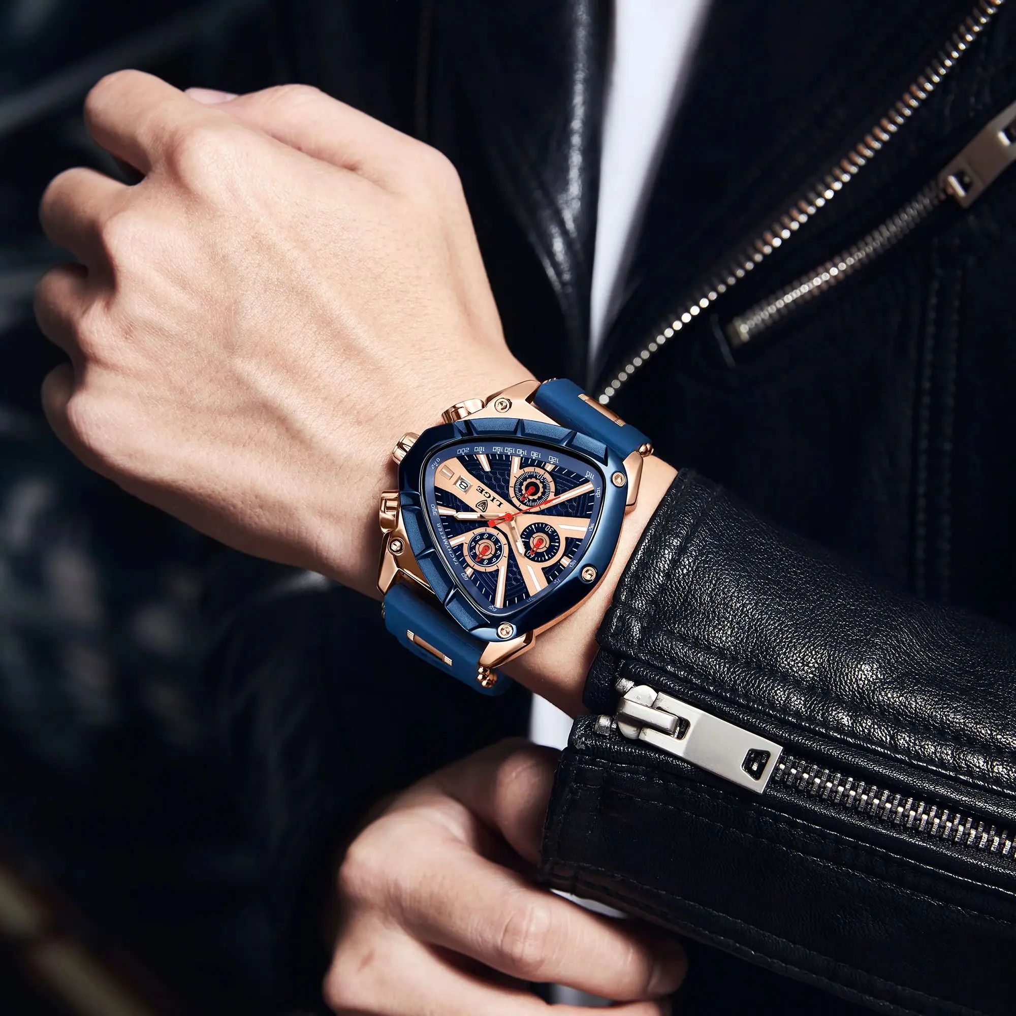 LIGE Orologio Da Uomo Lusso 3ATM Impermeabile Cronografo Analogico Quarzo Luminoso Data Blu Quadrante Classico Moda Affari Elegante Acciaio - Foto 3